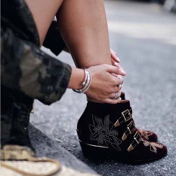 Chloe 38 Susanna Ankle Boot Black Suede Gold Hardware - Picture 1 of 12